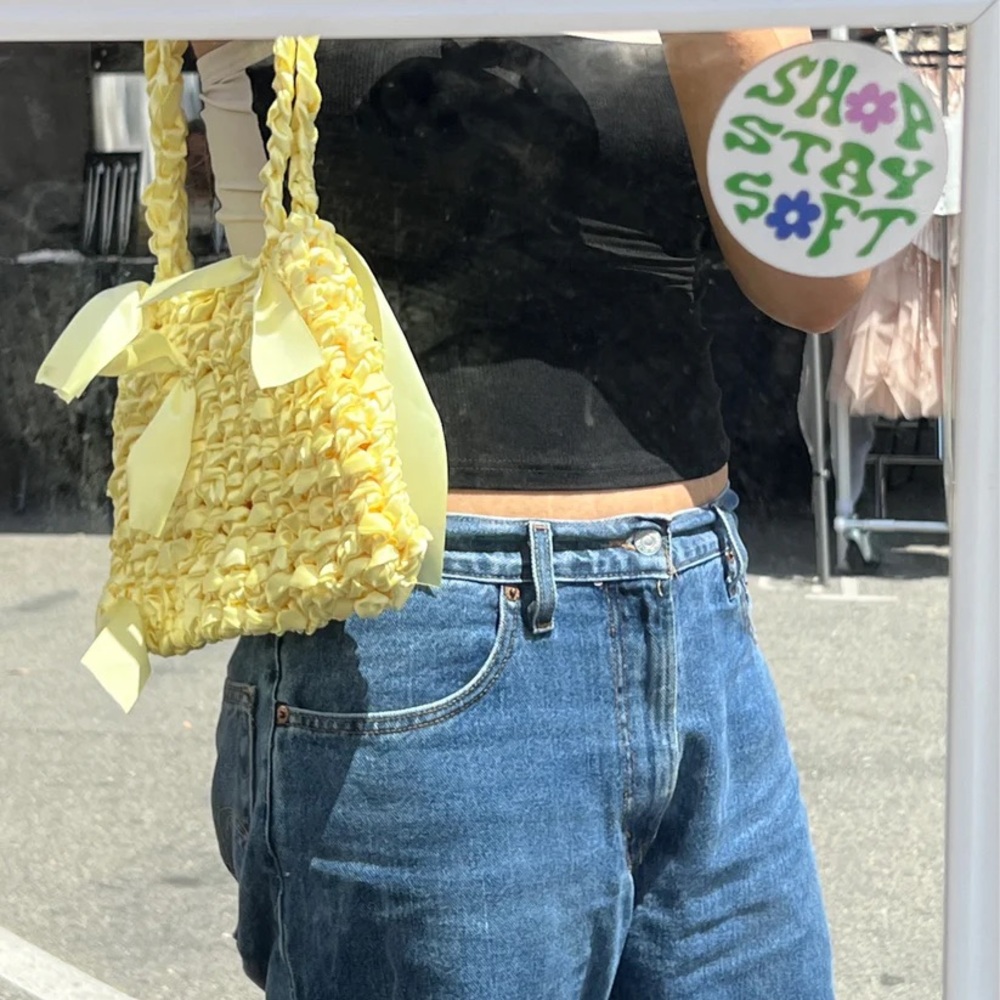 SATIN CROCHET HANDMADE SHOULDER BAG *LEMON*